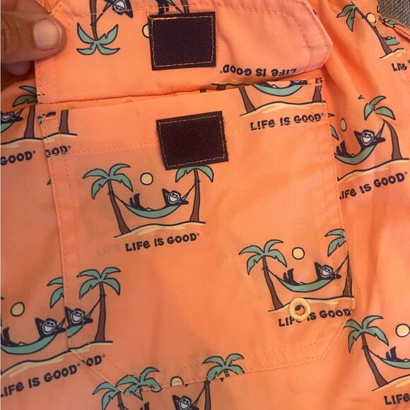 Life Is Good Mens Swim Trunks Board Shorts Drawstring Palm Tree Print Coral XL - Picture 5 of 8